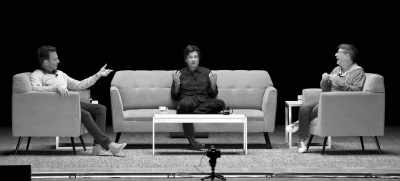 [audience laughing] - SmartLess: On the Road
