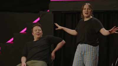 (audience laughing)
- We gathered here today - Bigger! With Brennan & Izzy
