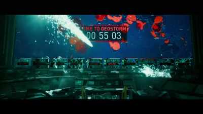 AUTOMATED VOICE:
Time to geostorm, 55 minutes. - Geostorm