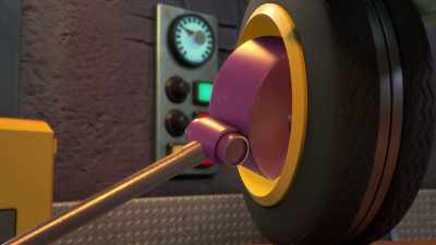 -[Axyl] Wrench, locked in.
-[whirring] - Mighty Monsterwheelies