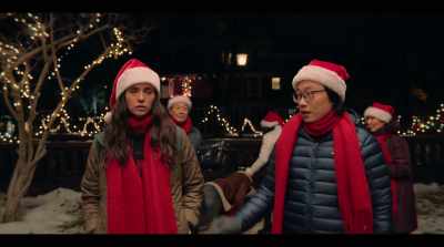 ["Baby, It's Cold Outside" playing] - Love Hard