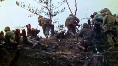 Back on Okinawa, exhaustion
is crippling both sides. - The Pacific War in Color