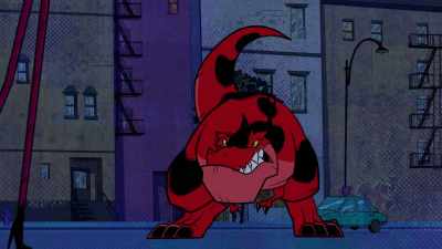 BACKSTORY MAN (VO): While Devil
swipes at Stiletto's, well... - Marvel's Moon Girl and Devil Dinosaur