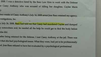 BAEZ ALLEGEDLY
TOLD THIS PRIVATE DETECTIVE - Casey Anthony: An American Murder Mystery