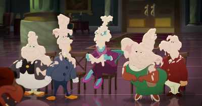 -(bear laughing)
-(all gasp) - Legend of the Three Caballeros