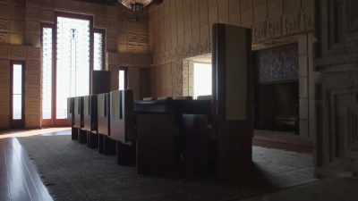 Being inside this rock-like structure - Frank Lloyd Wright: The Man Who Built America