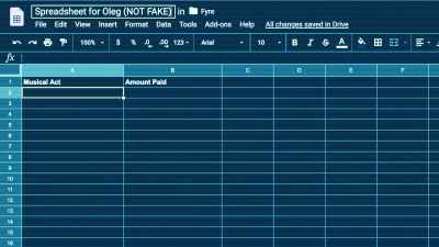 Billy created a spreadsheet
and wrote in "musical act, - Fyre Fraud