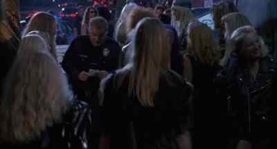 Blonde, wearing something tight and black. - Airheads