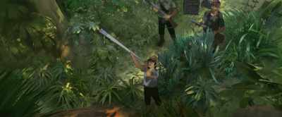 - (BLOWS DART)
- (SQUAWKS) - Kensuke's Kingdom