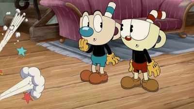 -[blows landing]
-[Elder Kettle yelling] - The Cuphead Show!