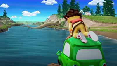 [Bo] Yes! All we got to do
is drive onto that tree trunk. - Firebuds
