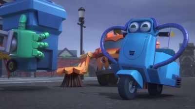 Bolts caught the falling tree
and the trash can, all by himself! - Mighty Monsterwheelies