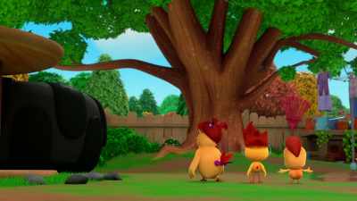 -[Boo] Where? I don't see anything.
-[helicopter whirring] - The Chicken Squad