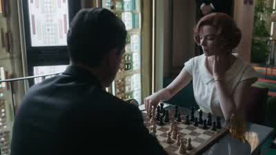 Harmon pushes her pawn to rook three, attacking Borgov's bishop. - The Queen's Gambit