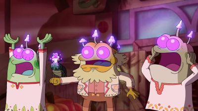- [both scream]
- It burns us! - Amphibia