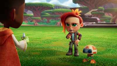-[both] ...to pull the ship free!
-[Nubs exclaims] - Star Wars: Young Jedi Adventures