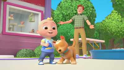 [both] ♪ We love our puppy ♪ - CoComelon Lane