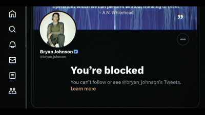 Bryan blocked me on Twitter
because I suggested - Don't Die: The Man Who Wants to Live Forever