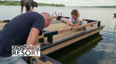 Building custom pergolas to make
their docks a destination.
thick of their final challenge, - Renovation Resort
