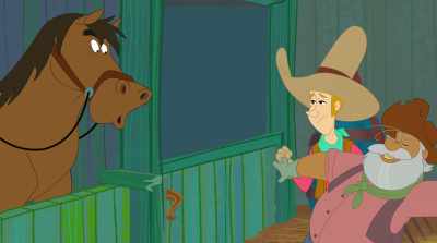 - But... Stomper?
- Give him a carrot. - Tom and Jerry Cowboy Up!