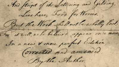 "But the Work shall not be
wholly lost, - Benjamin Franklin