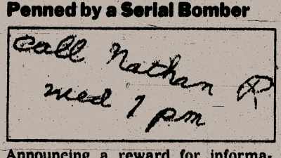 "Call Nathan R.
Wednesday, 7pm." - Unabomber: In His Own Words