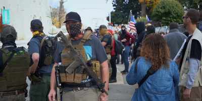 -(cars honking)
-(protesters chattering) - Stopping the Steal