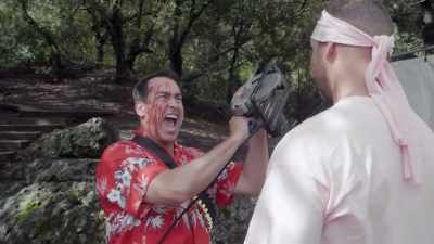 -(chainsaw whirring) -(screaming) - Rob Riggle's Ski Master Academy