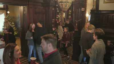 (chattering)
(upbeat jazz music) - Christmas at the Chateau