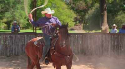 Cheech has got that tongue stuck out.
He's ready to rope something, son! - How to Be a Cowboy