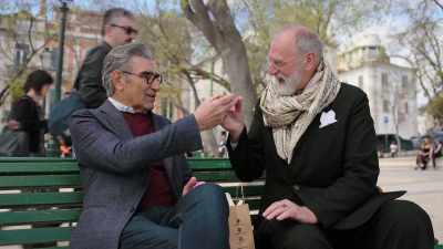 - Cheers. [chuckles]
- Cheers. [chuckles] - The Reluctant Traveler with Eugene Levy