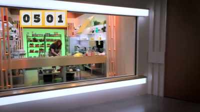 CHEFFY (on speaker):
Chefs, five minutes remain. - Secret Chef