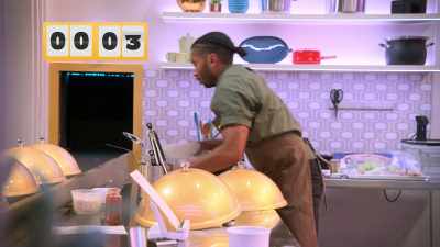 -CHEFFY (on speaker): Five, four, three...
-(Sydney groans) - Secret Chef