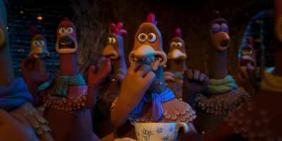 -[chickens clamoring]
-[chomps] - Chicken Run: Dawn of the Nugget