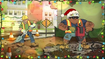 [Christmas-themed music] - Amphibia