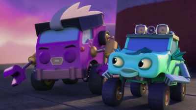 [chuckles] And we'll put it
in the lighthouse tomorrow. - Mighty Monsterwheelies