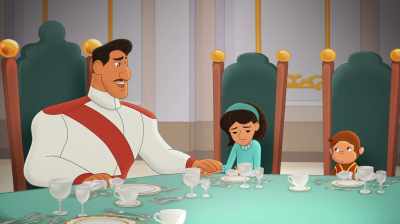 [chuckles]
Now, Isabel... - Curious George: Royal Monkey