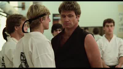 Class we have visitors Fall in behind meI hear you jumped some of my students last nightAfraid the facts mixed upAre you calling Mr Lawrence a liar No call no one nothingWhat are you here for old man Come ask leave boy aloneWhat's the matter The boy can't - The Karate Kid