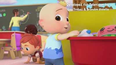 Clean up time!
Back in the bucket, stuffies. - CoComelon Lane