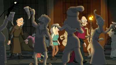 Clearly, his people had a wild wingding
while he was away. - Disenchantment
