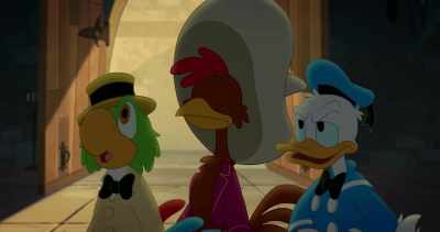 -(clicks)
-(music playing) - Legend of the Three Caballeros