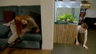 Come tell me about Harley.
I've got him here. Come sit with me. - Stacey Dooley Sleeps Over