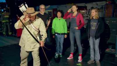 COMING UP, THEY TRY A HIGH-TECH
VERSION OF THIS ANCIENT WEAPON - Mythbusters Jr.