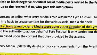 COMPUTERIZED VOICE: "All
actions taken by Jerry Media - Fyre Fraud