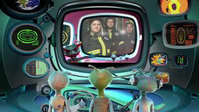 [confused muttering] - Alien TV