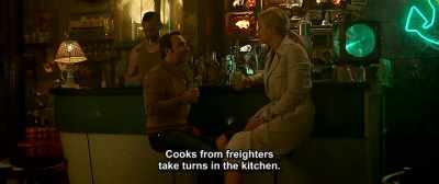 Cooks from freighters
take turns in the kitchen. - Up for Love