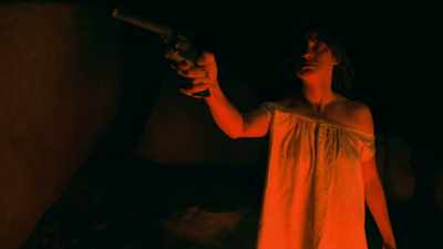 (crickets chirp)
(suspenseful music continues) - Over The Red River