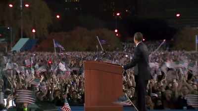 -(CROWD CHEERING)
-♪ (DRAMATIC MUSIC PLAYING) ♪ - Obama: In Pursuit of a More Perfect Union