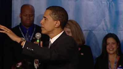 -(CROWD CHEERING)
-Look at this election today. - Obama: In Pursuit of a More Perfect Union