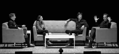[crowd laughing] - SmartLess: On the Road
